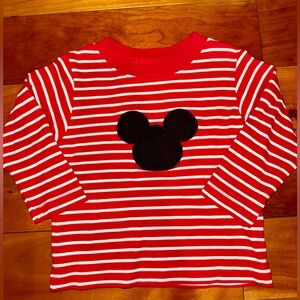 Claire & Charlie Long Sleeve Embroidered Mickey Mouse Tee Red & White Striped